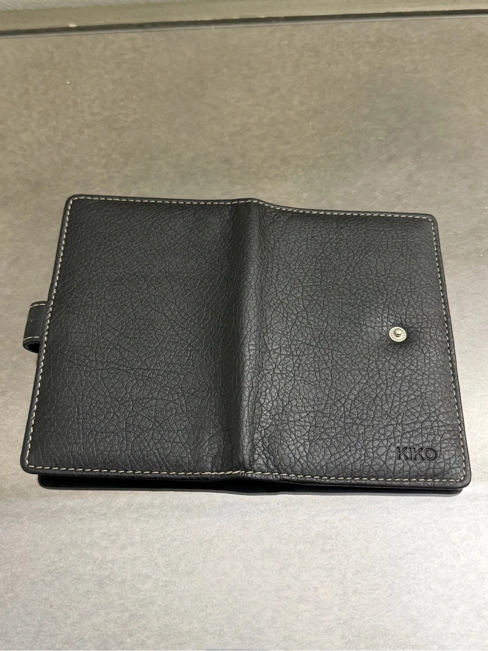 Kiko Black Textured Leather Card & Passport Holder with Snap Closure